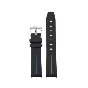 Curved FKM Rubber Strap – Universal Fit – Black with Blue LuxLine® (18mm / 19mm / 20mm / 21mm / 22mm)
