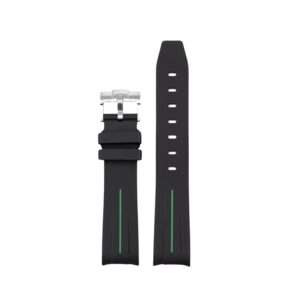 Curved FKM Rubber Strap – Universal Fit – Black with Green LuxLine® (18mm / 19mm / 20mm / 21mm / 22mm)
