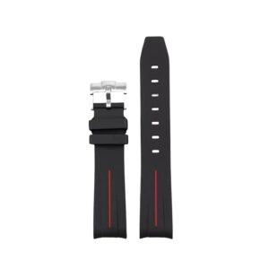 Curved FKM Rubber Strap – Universal Fit – Black with Red LuxLine® (18mm / 19mm / 20mm / 21mm / 22mm)