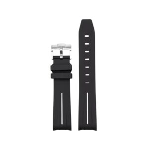 Curved FKM Rubber Strap – Universal Fit – Black with White LuxLine® (18mm / 19mm / 20mm / 21mm / 22mm)
