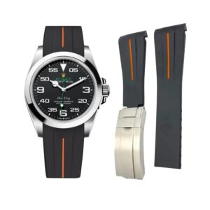 Deployant Rubber Strap - For Rolex Air-King 126900/116900 - Black/Orange | LuxLine®