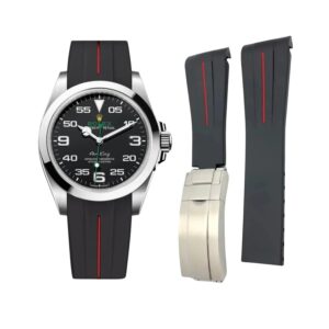 Deployant Rubber Strap - For Rolex Air-King 126900/116900 - Black/Red | LuxLine®