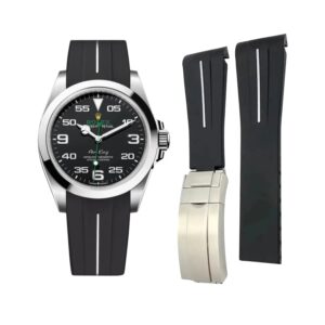 Deployant Rubber Strap - For Rolex Air-King 126900/116900 - Black/White | LuxLine®