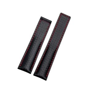 Leather Strap - For Tag Heuer Carrera - Black/Red Carbon