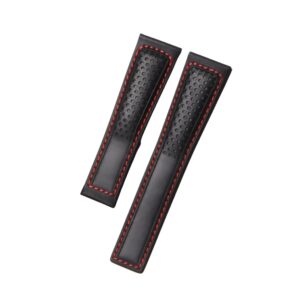 Leather Strap - For Tag Heuer Carrera - Black/Red
