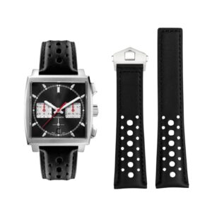Leather Strap - For Tag Heuer Monaco - Black with big Holes