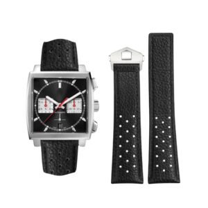Leather Strap - For Tag Heuer Monaco - Black with small Holes