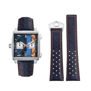 Leather Strap - For Tag Heuer Monaco - Blue/Orange