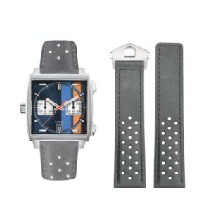 Leather Strap - For Tag Heuer Monaco - Grey
