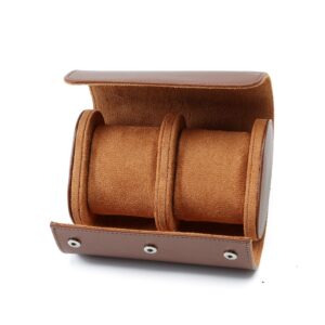 Leather Watch Roll - 2 Slot Travel Roll - Brown
