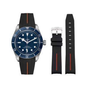 Rubber Strap - For all Tudor Black Bay Models - Black w/Orange Line | LuxLine®