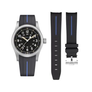 Rubber Strap – For Hamilton Khaki Field (38mm/40mm/42mm) - Black with Blue LuxLine®