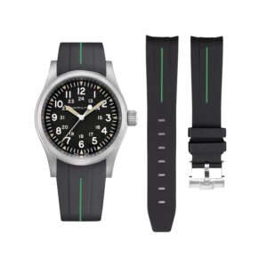 Rubber Strap – For Hamilton Khaki Field (38mm/40mm/42mm) - Black with Green LuxLine®