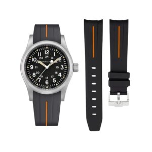 Rubber Strap – For Hamilton Khaki Field (38mm/40mm/42mm) - Black with Orange LuxLine®