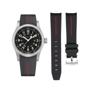 Rubber Strap – For Hamilton Khaki Field (38mm/40mm/42mm) - Black with Red LuxLine®