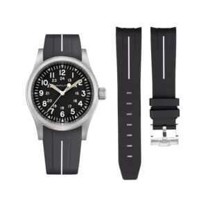 Rubber Strap – For Hamilton Khaki Field (38mm/40mm/42mm) - Black with White LuxLine®