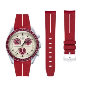Rubber Strap - For Mission to Pluto | Omega X Swatch | MoonSwatch - Red w/White Line