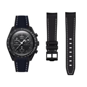 Rubber Strap - For Mission to the Moonphase - New Moon | Omega X Swatch | MoonSwatch - Black w/White