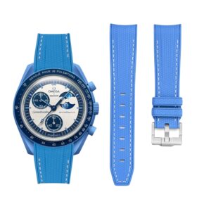 Rubber Strap - For Mission to the Super Blue Moonphase | MoonSwatch - Light Blue w/White