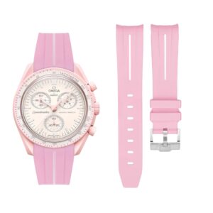 Rubber Strap - For Mission to Venus | Omega X Swatch | MoonSwatch - Pink w/White Line