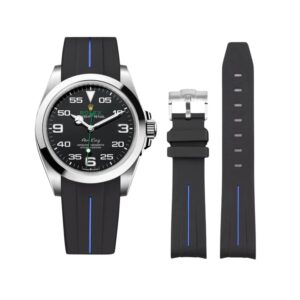 Rubber Strap - For Rolex Air-King 126900/116900 - Black/Blue | LuxLine®