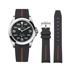 Rubber Strap - For Rolex Air-King 126900/116900 - Black/Orange | LuxLine®