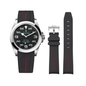 Rubber Strap - For Rolex Air-King 126900/116900 - Black/Red | LuxLine®