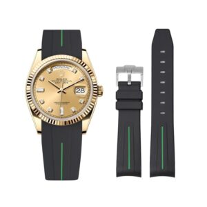 Rubber Strap - For Rolex Day-Date 36mm - Black w/Green Line | LuxLine®