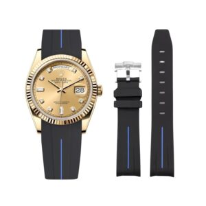 Rubber Strap - For Rolex Day-Date 40 - Black w/Blue Line | LuxLine®