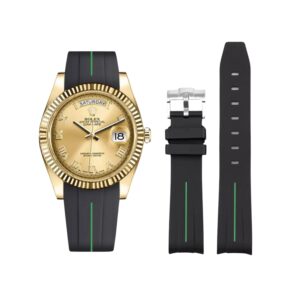 Rubber Strap - For Rolex Day-Date II 41mm - Black w/Green Line | LuxLine®