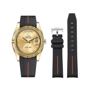 Rubber Strap - For Rolex Day-Date II 41mm - Black w/Orange Line | LuxLine®