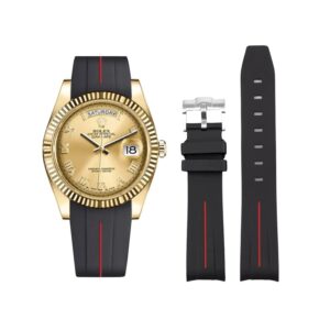 Rubber Strap - For Rolex Day-Date II 41mm - Black w/Red Line | LuxLine®