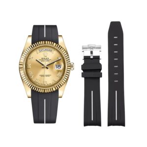 Rubber Strap - For Rolex Day-Date II 41mm - Black w/White Line | LuxLine®