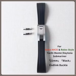 精工 Mod NH35 橡皮手表带，适用于 Yacht-Master Daytona Submariner 22 毫米弧形硅胶表带，带端链黑色扣