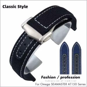 Nylon Canvas & Leather Strap for Omega Aqua Terra 150/300 | 19-22mm Blue Fabric Watch Band Waterproof Hot Sale Luxury$27.83$28.69Free shipping