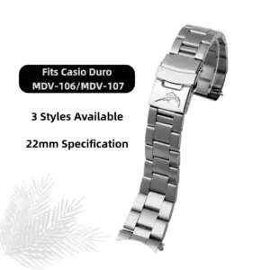 Casio Duro MDV-106/MDV-107 三式不锈钢潜水表带|22mm 金属手链替换豪华时尚