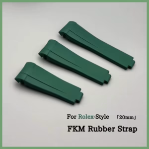 FKM 劳力士风格潜艇员黑/绿/蓝海边游艇大师用橡胶带|20 毫米弧形潜水手表带水带