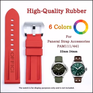 年高品质氟橡胶软 FKM 橡胶表带，适用于 Panerai 表带配件 PAM111 441 22/24 毫米，带表扣 新款