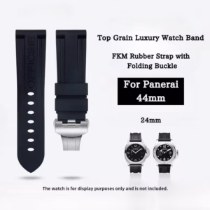 Black Letter Top End FKM Fluoro Rubber Watch Band With Folding Buckle for Panerai Strap Watchband Wristband Dial 24mm New