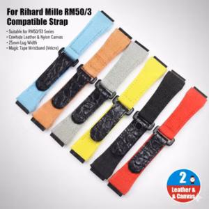 Replacement Cowhide Leather & Nylon Canvas Strap for Richard Mille RM50 RM53 25mm Magic Tape Wristband Accessories$36.86$38.00Free shipping