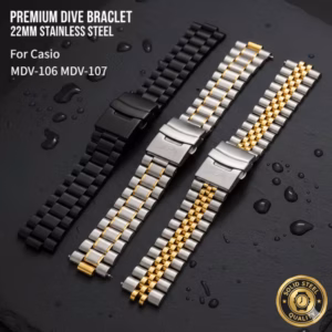 替换 22 毫米重型不锈钢潜水带，适用于 Casio Duro MDV-106 MDV-107 防水三色三色手链