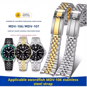 Curved End Stainless Steel Watch Bracelet 22mm Replacement Strap For Casio Swordfish MDV-106 MDV106 MDV107 5374