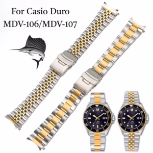 Golden black Stainless Steel Watch Band For Casio MDV-106 MDV-107 2784 Strap Curved Metal Wrist Band Folding Clasp Bracelet 22mm$26.62$27.44Free shipping